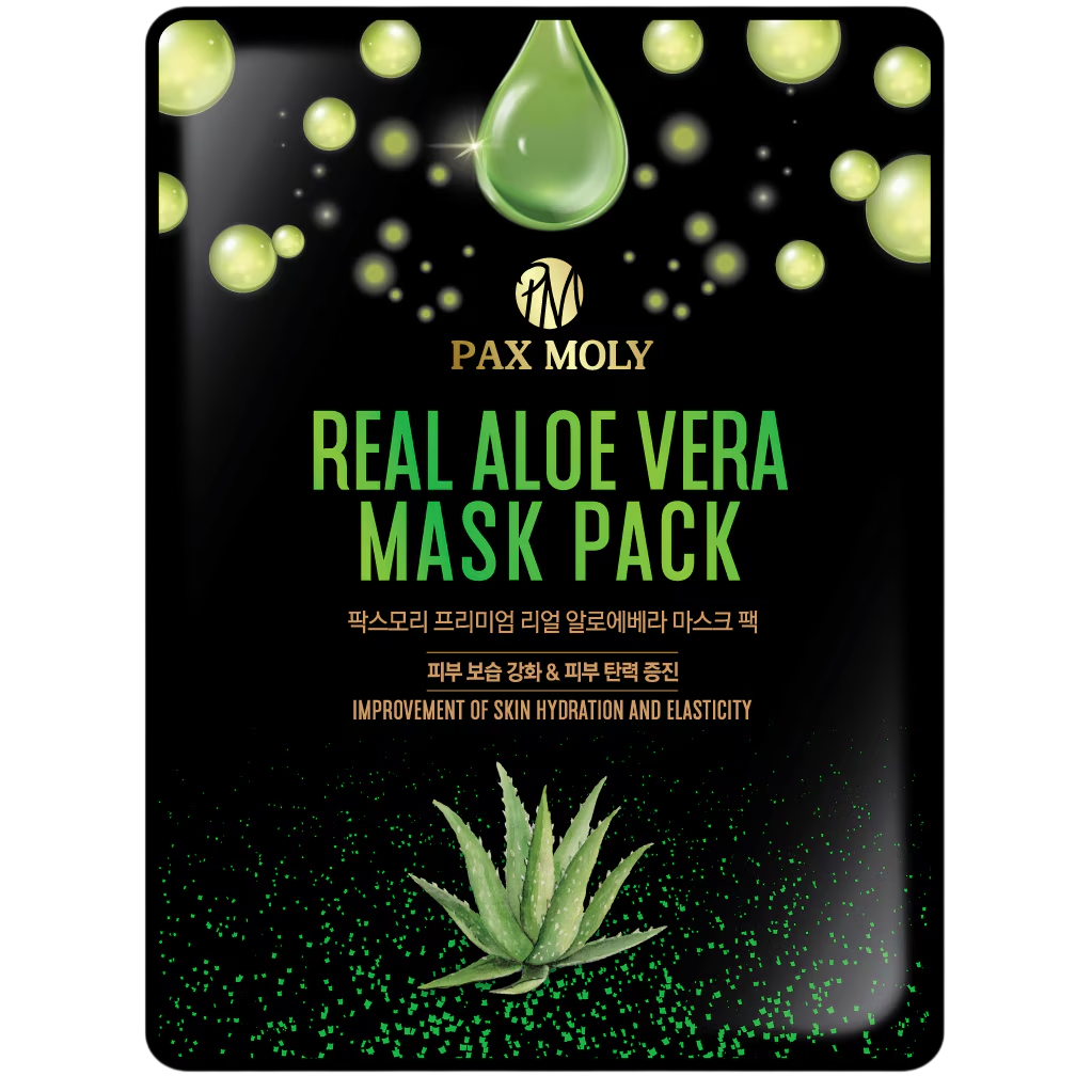 PaxMoly, Real Aloe Vera, Firmness, Elasticity, Hydration, Sheet Mask, For Face, 25 ml