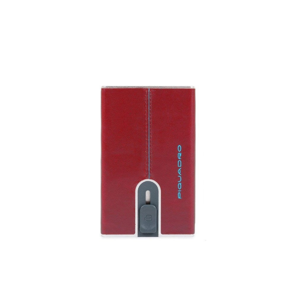 Piquadro, Blue Square, Leather Card Holder, Square Sliding System with Money Clip, PP5358B2R-R, Red, For Men