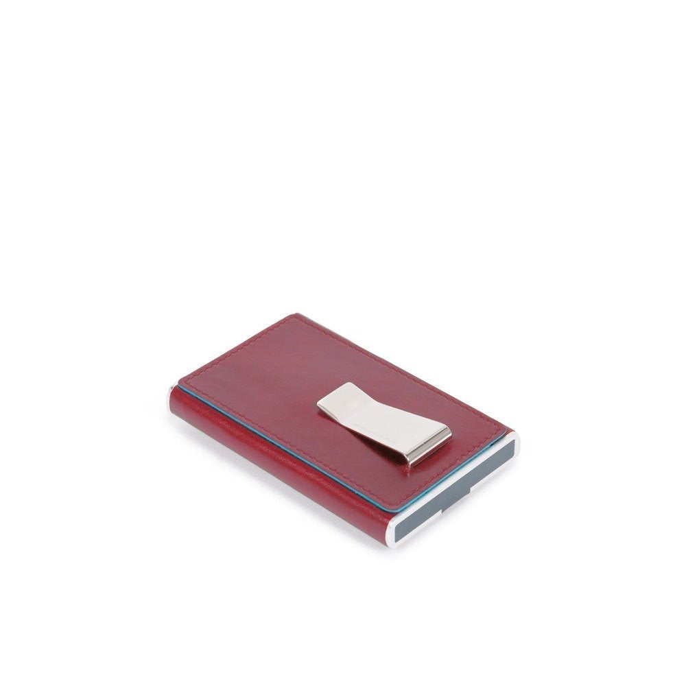Piquadro, Blue Square, Leather Card Holder, Square Sliding System with Money Clip, PP5358B2R-R, Red, For Men