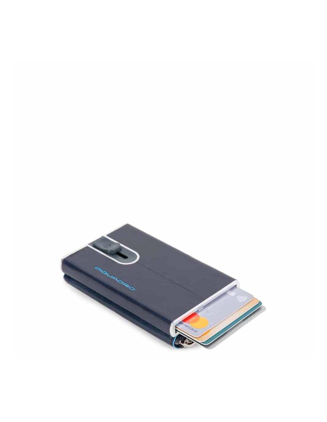 Piquadro, Blue Square, Leather Card Holder, Square Sliding System with Zipped Coin Pocket, PP5359B2R-BLU2, Blue, For Men