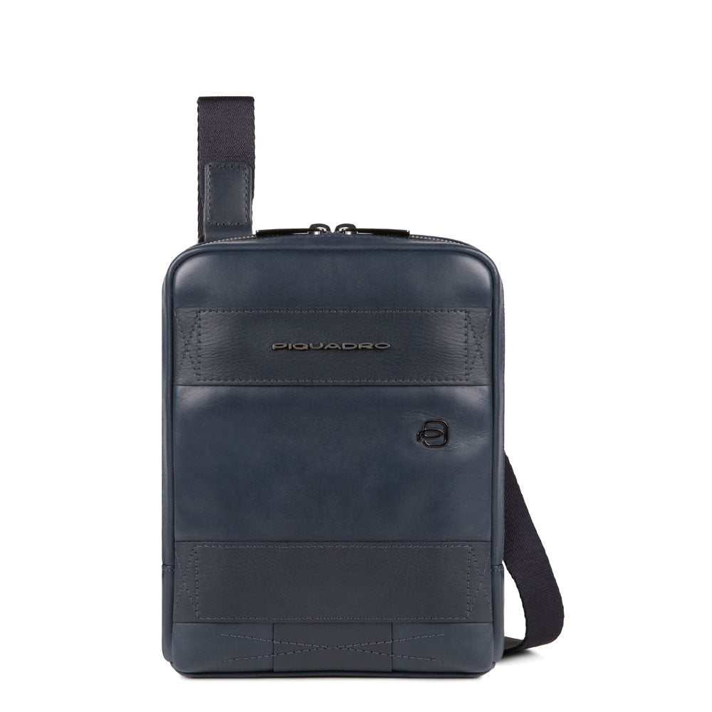 Piquadro, Obidos, Leather Crossbody Bag, Blue, 17 x 22 x 5.00 cm, For Men