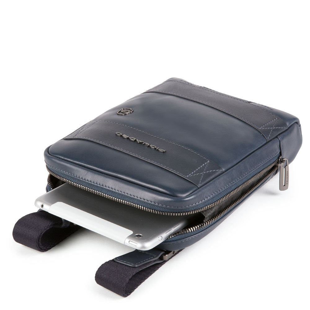 Piquadro, Obidos, Leather Crossbody Bag, Blue, 17 x 22 x 5.00 cm, For Men