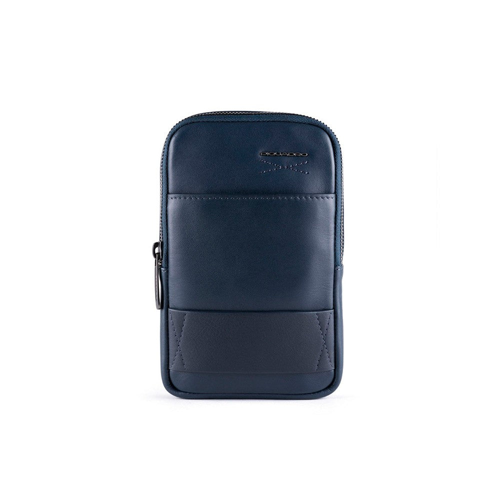 Piquadro, Piquadro, Phone Organizer, Leather Crossbody Bag, Blue, 18 x 12 x 2.50 cm, For Men