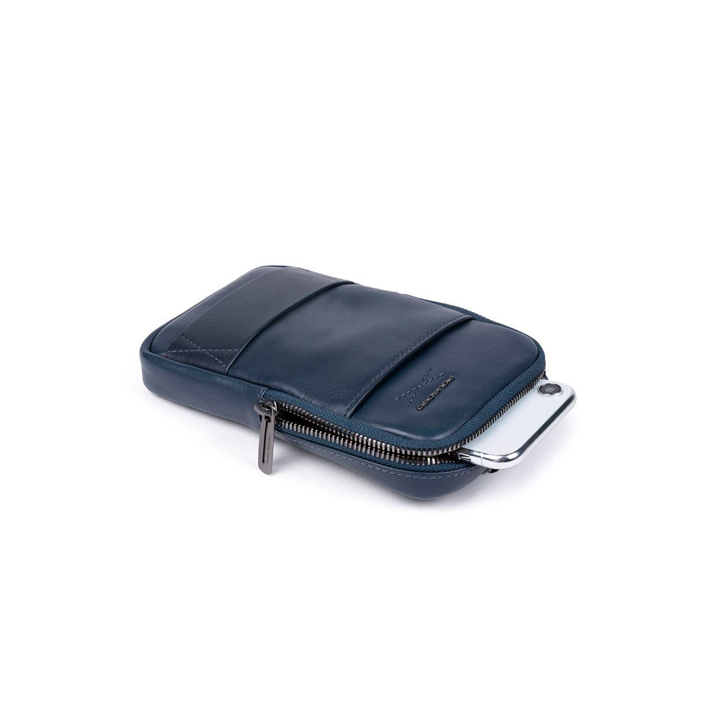 Piquadro, Piquadro, Phone Organizer, Leather Crossbody Bag, Blue, 18 x 12 x 2.50 cm, For Men