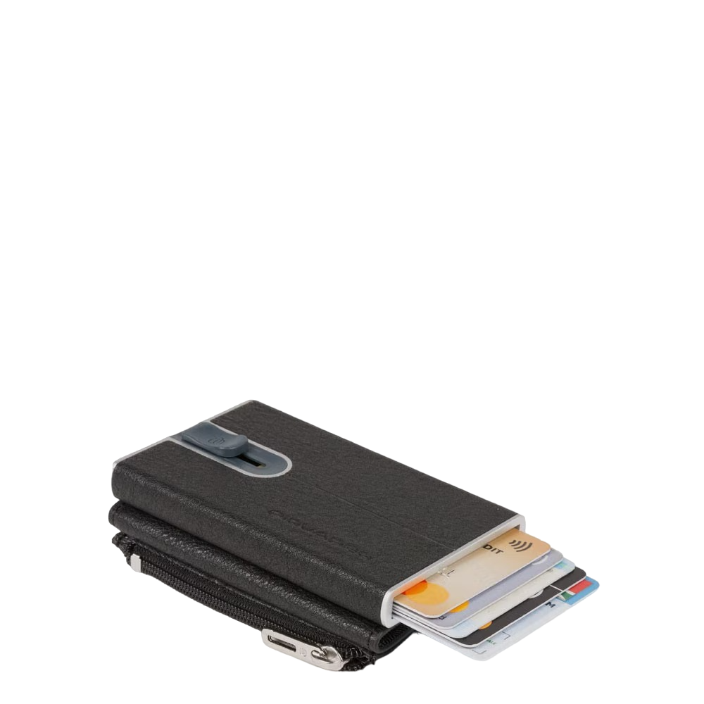 Piquadro, Piquadro, Leather Card Holder, Square Sliding System, PP5585B3R, Black, For Men