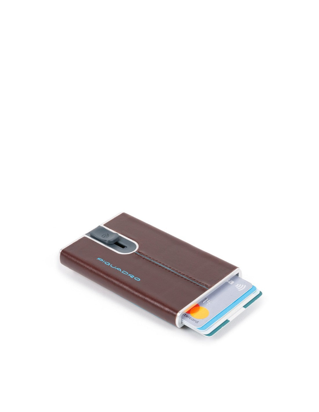 Piquadro, Blue Square, Leather Card Holder, Square Sliding System with Money Clip, PP5358B2R, Mahogany, For Men