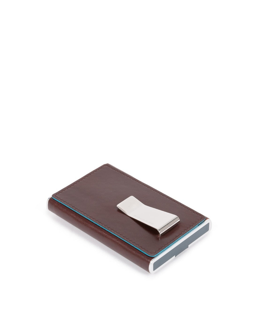 Piquadro, Blue Square, Leather Card Holder, Square Sliding System with Money Clip, PP5358B2R, Mahogany, For Men