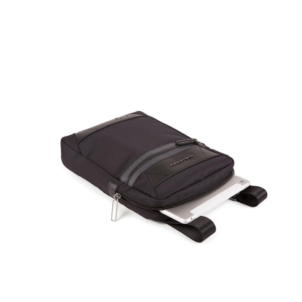 Piquadro, Trakai, Leather & Fabric, Small, Textile Crossbody Bag, Black, 27 x 21 x 5 cm, For Men