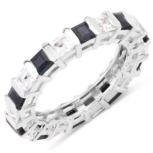Anillo de plata de ley .925 con zafiro azul genuino de 3.60 quilates y topacio blanco