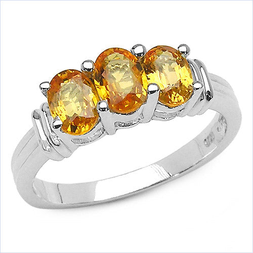 Anillo de Plata Fina .925 con Zafiro Amarillo Genuino de 1.44 Quilates