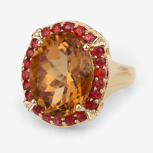 Anillo de plata de ley .925 con citrino genuino de 9,38 quilates y zafiro naranja