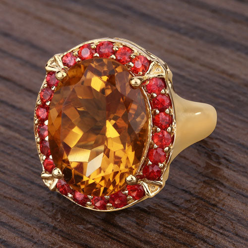 Anillo de plata de ley .925 con citrino genuino de 9,38 quilates y zafiro naranja