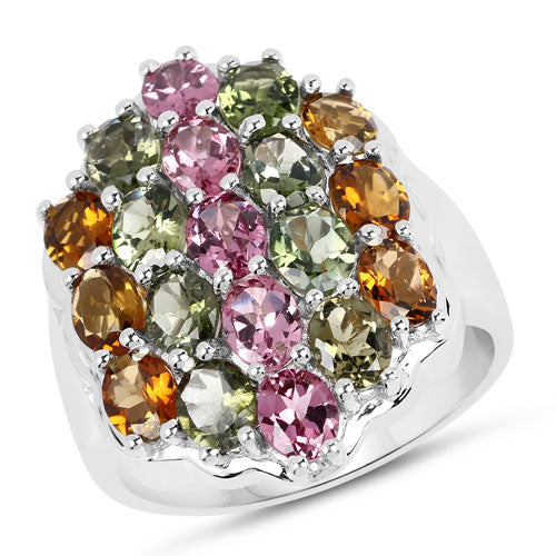 Anillo de Plata Esterlina .925 con Turmalina Multicolor Genuina de 5.89 Quilates