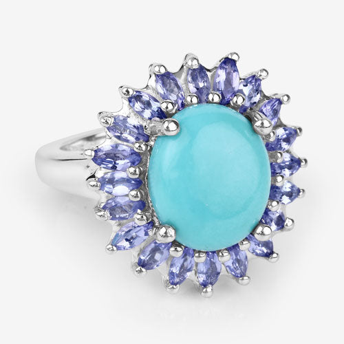 Anillo de plata de ley .925 con larimar y tanzanita genuinos de 6.10 quilates