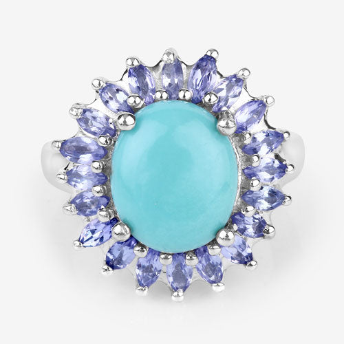 Anillo de plata de ley .925 con larimar y tanzanita genuinos de 6.10 quilates