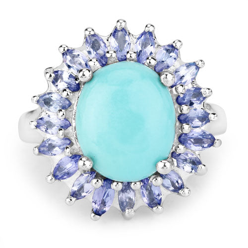 Anillo de plata de ley .925 con larimar y tanzanita genuinos de 6.10 quilates