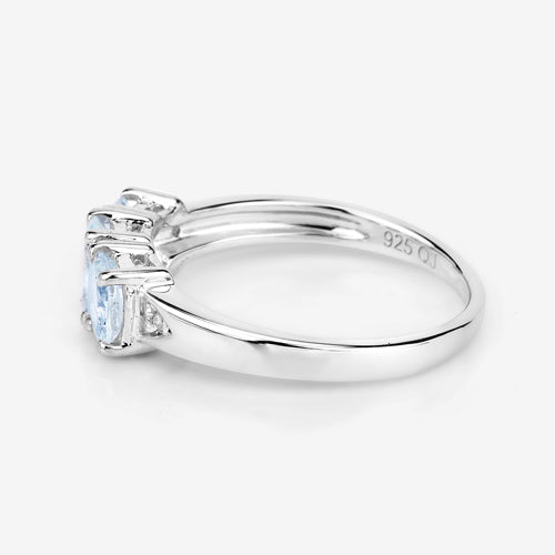Anillo de plata de ley .925 con aguamarina auténtica de 0.95 quilates y diamantes blancos