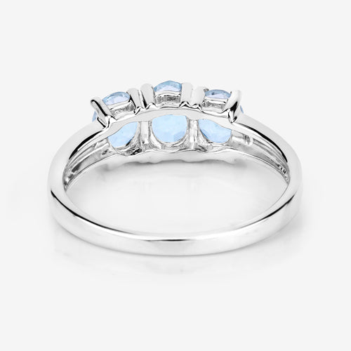 Anillo de plata de ley .925 con aguamarina auténtica de 0.95 quilates y diamantes blancos