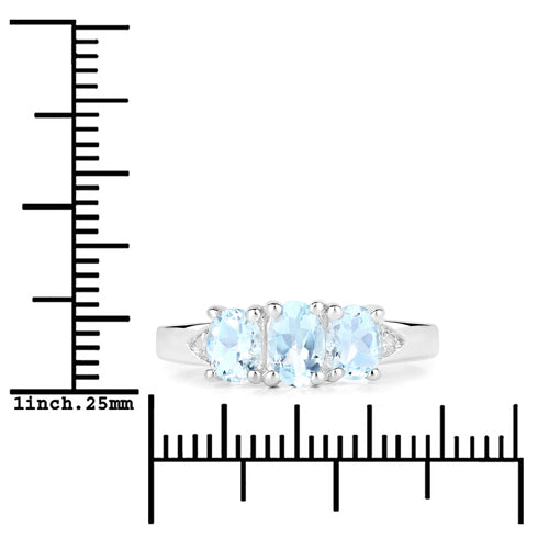 Anillo de plata de ley .925 con aguamarina auténtica de 0.95 quilates y diamantes blancos