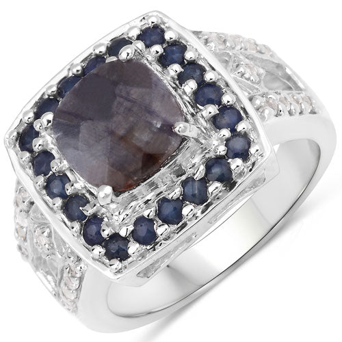 Anillo de plata de ley .925 con labradorita, zafiro azul y topacio blanco genuinos de 3.58 quilates