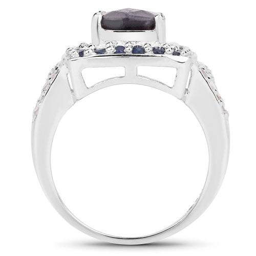 Anillo de plata de ley .925 con labradorita, zafiro azul y topacio blanco genuinos de 3.58 quilates