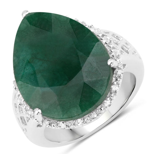 Anillo de plata de ley .925 con esmeralda teñida de 13.05 quilates y topacio blanco