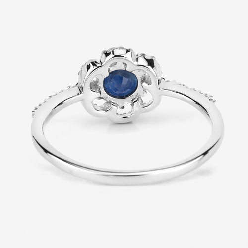 Anillo de oro blanco de 14K con zafiro azul auténtico de 0,78 quilates y diamante blanco