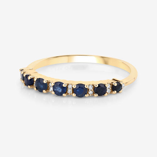 Anillo de oro amarillo de 14K con zafiro azul genuino de 0,43 quilates y diamantes blancos