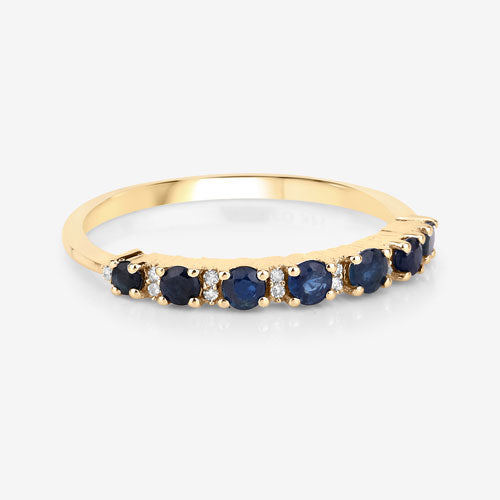 Anillo de oro amarillo de 14K con zafiro azul genuino de 0,43 quilates y diamantes blancos