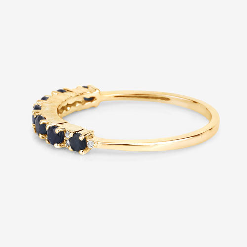 Anillo de oro amarillo de 14K con zafiro azul genuino de 0,43 quilates y diamantes blancos