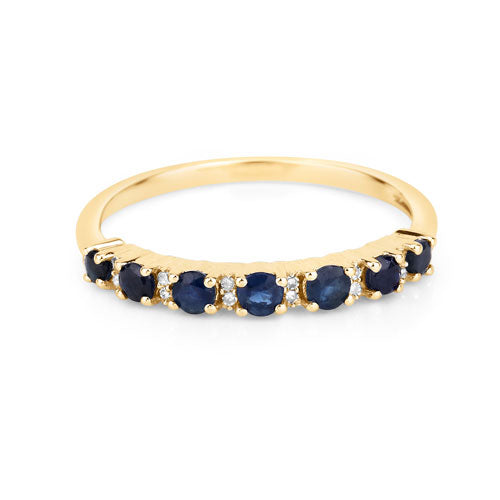 Anillo de oro amarillo de 14K con zafiro azul genuino de 0,43 quilates y diamantes blancos
