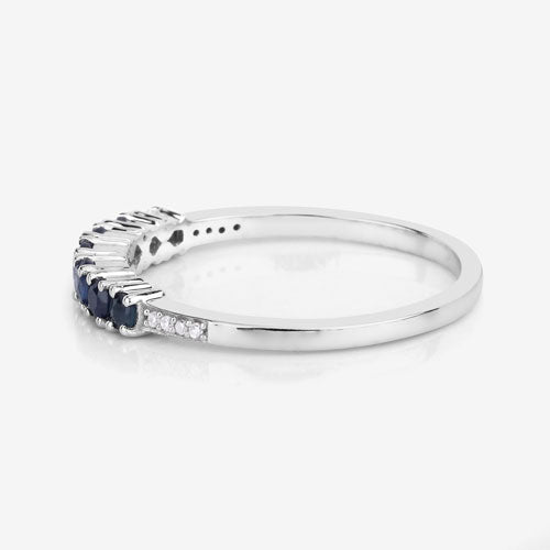 Anillo de oro blanco de 14 quilates con zafiro azul genuino de 0,45 quilates y diamantes blancos