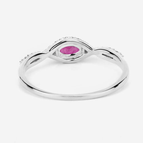 Anillo de oro blanco de 14K con rubí auténtico de 0,40 quilates y diamantes blancos