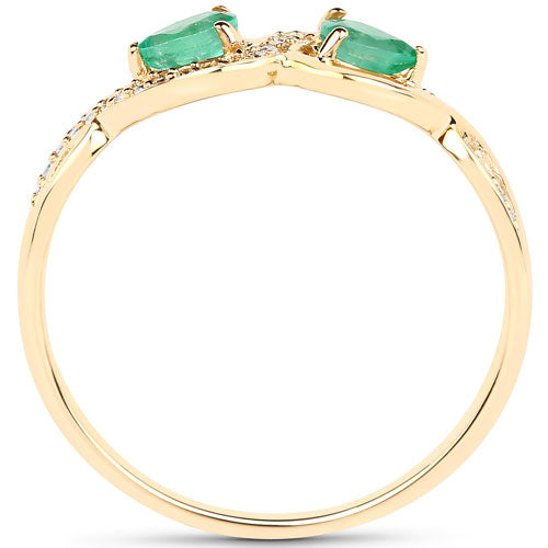 Anillo de oro amarillo de 14 quilates con esmeralda zambiana auténtica de 0,35 quilates y diamantes blancos