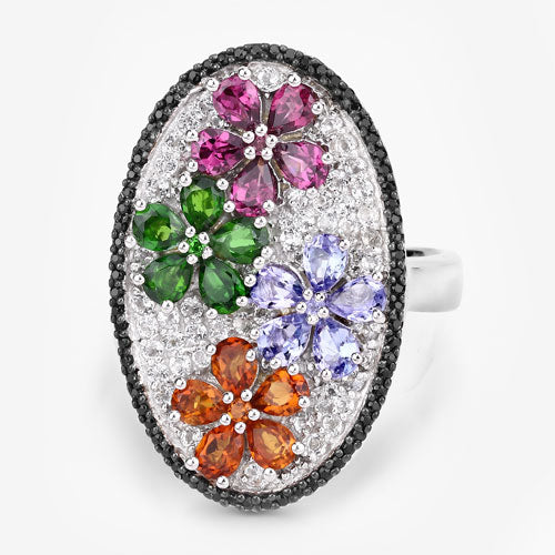 Anillo de plata de ley .925 con varias piedras preciosas de 5.01 quilates
