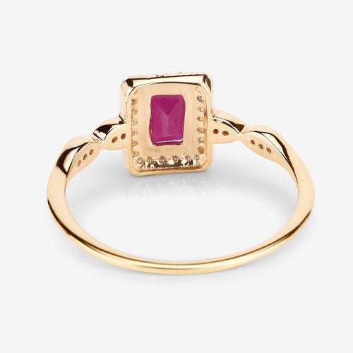 Anillo de oro amarillo de 14 quilates con rubí genuino de 0,75 quilates y diamantes blancos