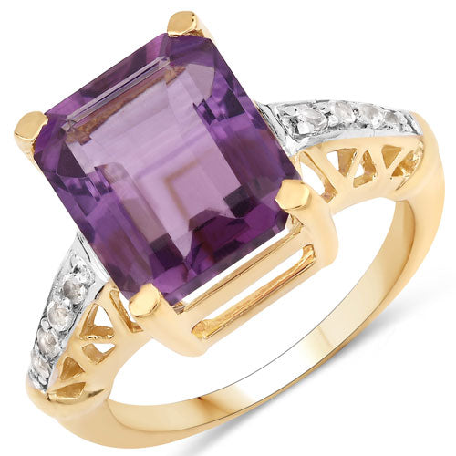 Anillo de plata de ley .925 con amatista genuina de 4.83 quilates y topacio blanco