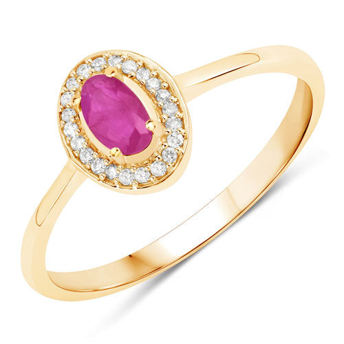 Anillo de oro amarillo de 14 quilates con rubí genuino de 0,33 quilates y diamantes blancos