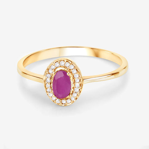Anillo de oro amarillo de 14 quilates con rubí genuino de 0,33 quilates y diamantes blancos