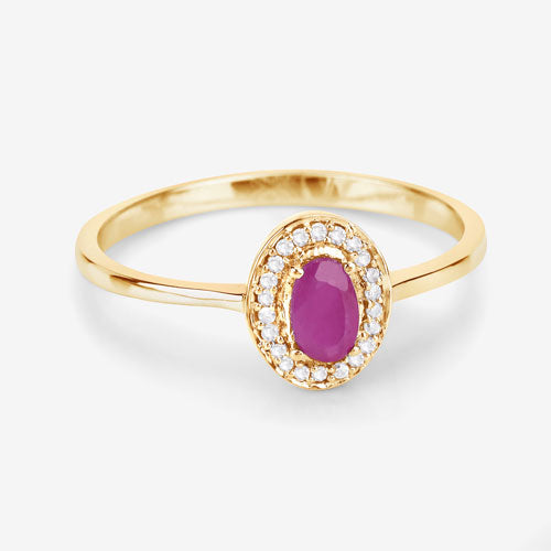 Anillo de oro amarillo de 14 quilates con rubí genuino de 0,33 quilates y diamantes blancos