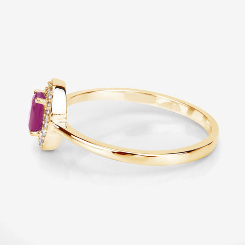 Anillo de oro amarillo de 14 quilates con rubí genuino de 0,33 quilates y diamantes blancos