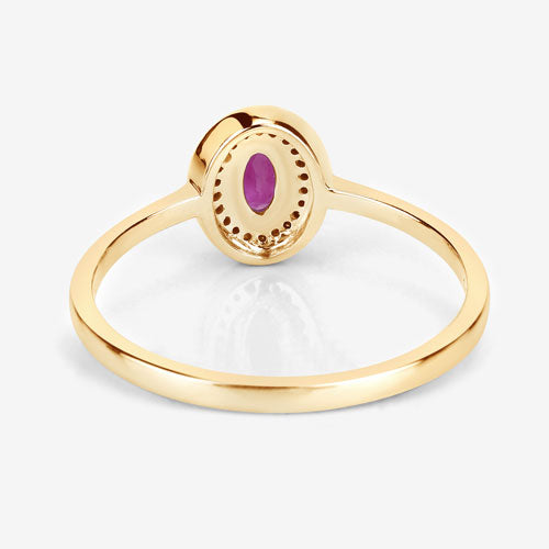 Anillo de oro amarillo de 14 quilates con rubí genuino de 0,33 quilates y diamantes blancos