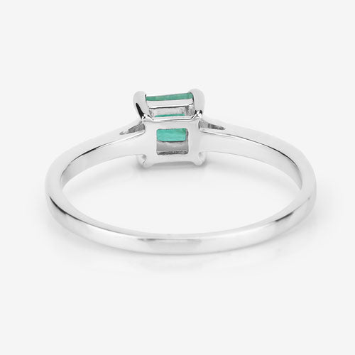 Anillo de oro blanco de 14 quilates con esmeralda zambiana auténtica de 0,67 quilates y diamantes blancos