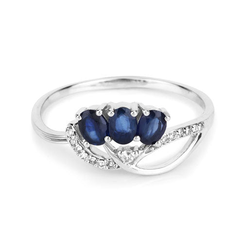 Anillo de oro blanco de 14K con zafiro azul genuino de 0,65 quilates y diamantes blancos
