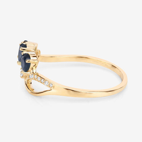 Anillo de oro amarillo de 14K con zafiro azul genuino de 0,65 quilates y diamantes blancos