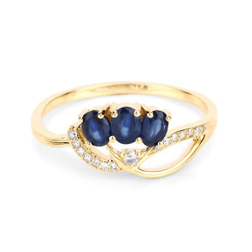 Anillo de oro amarillo de 14K con zafiro azul genuino de 0,65 quilates y diamantes blancos