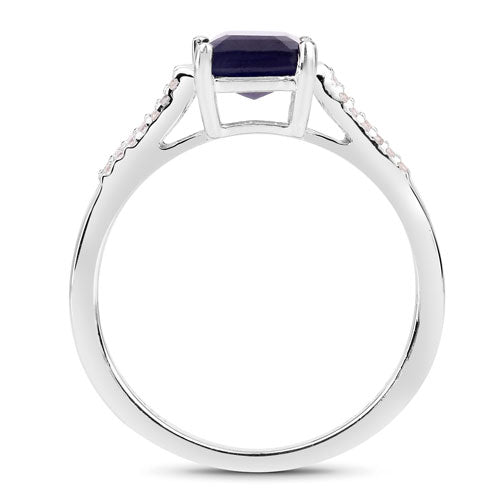 Anillo de plata de ley .925 con zafiro relleno de vidrio de 3.07 quilates y circonita blanca