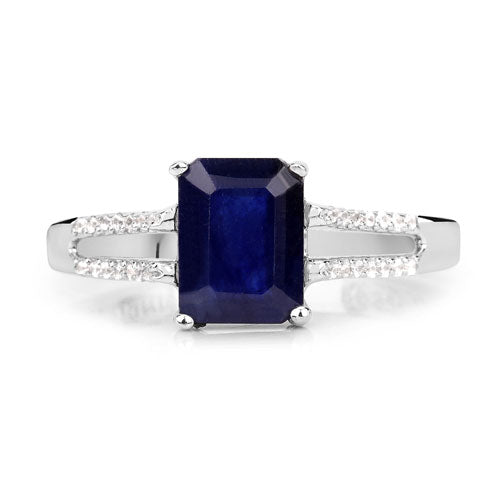 Anillo de plata de ley .925 con zafiro relleno de vidrio de 3.07 quilates y circonita blanca