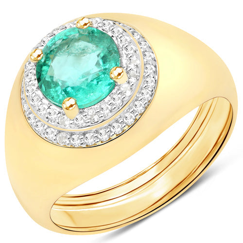 Anillo de plata de ley .925 con esmeralda zambiana auténtica de 1,46 quilates y topacio blanco