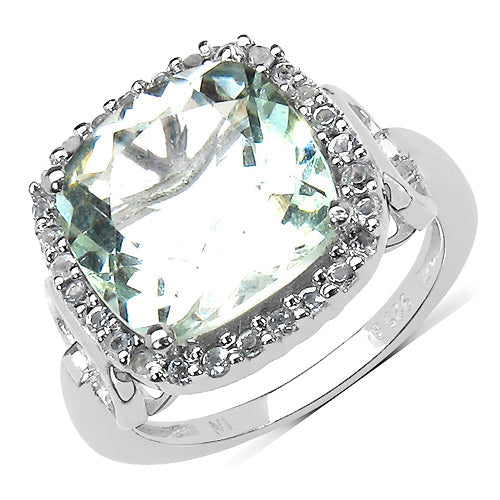 Anillo de plata esterlina .925 con amatista verde genuina de 5.86 quilates y diamantes verdes